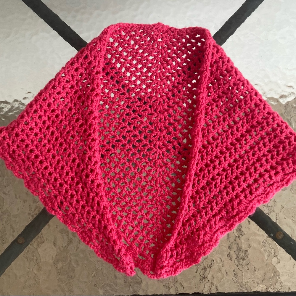 New Handmade Girls 3yrs & Up Shawl 40in” across 16in” down- Pink